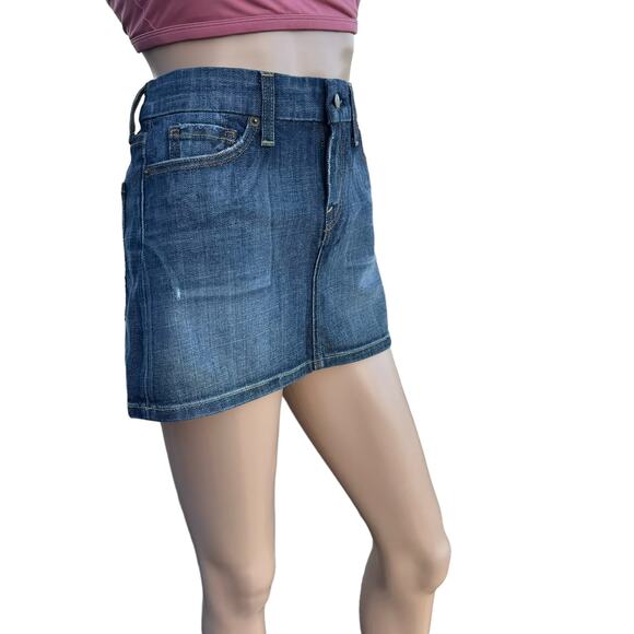 New Citizens of Humanity Blue Dark Wash Faded Distressed Denim Mini Skirt  Sz 28 - Picture 2 of 12